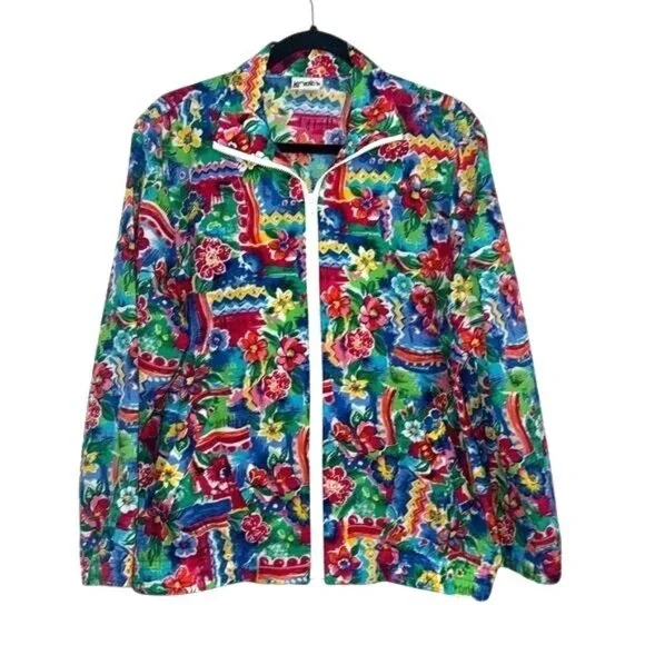Vintage Koret Petites Womens Floral Zip-Up Jacket Medium Cotton Blend - Picture 1 of 9